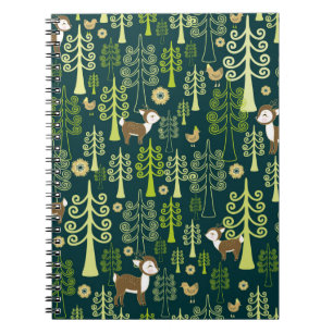 Cuaderno Patrón vintage sin foco con abetos, descolorido