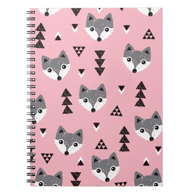 Cuaderno Patrón Woodland de Fox de bebé geométrico (Frente)