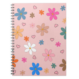 Cuaderno Patrón Y2K de corazón de flor color rosa preppy