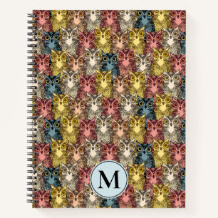 Cuaderno Patrón y monograma de la lechuza Boho Woodland