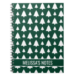 Cuaderno Patrón y texto de árbol de Navidad de abeto verde 