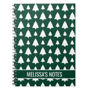 Cuaderno Patrón y texto de árbol de Navidad de abeto verde