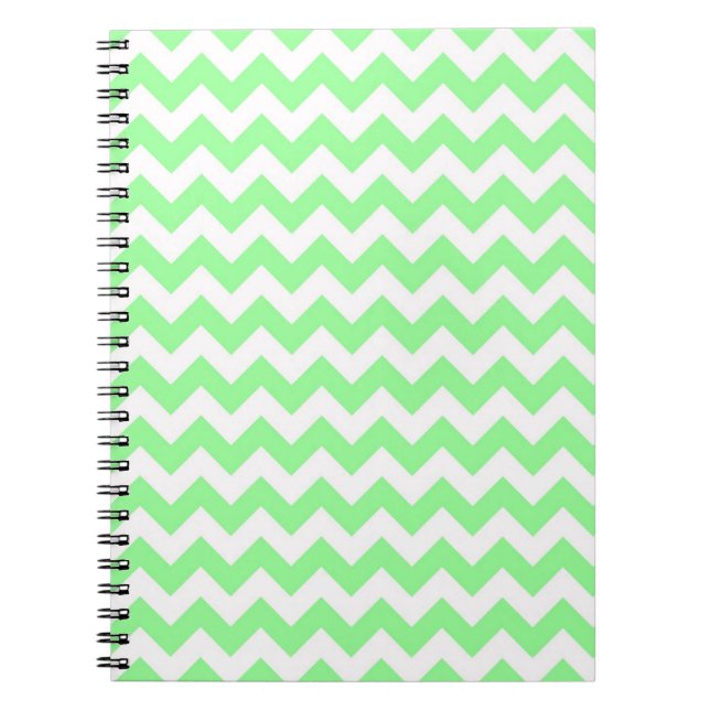 Cuaderno Patrón Zig-Zag de Chevron blanco verde de menta (Frente)