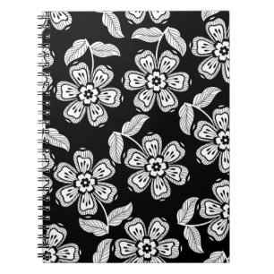 Cuaderno Patrona de flores de doodle en blanco y negro, abs