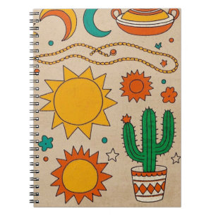 Cuaderno Patrones bohemios juguetones soles, lunas dibujado