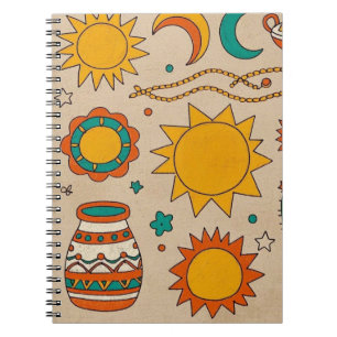 Cuaderno Patrones bohemios juguetones soles, lunas dibujado