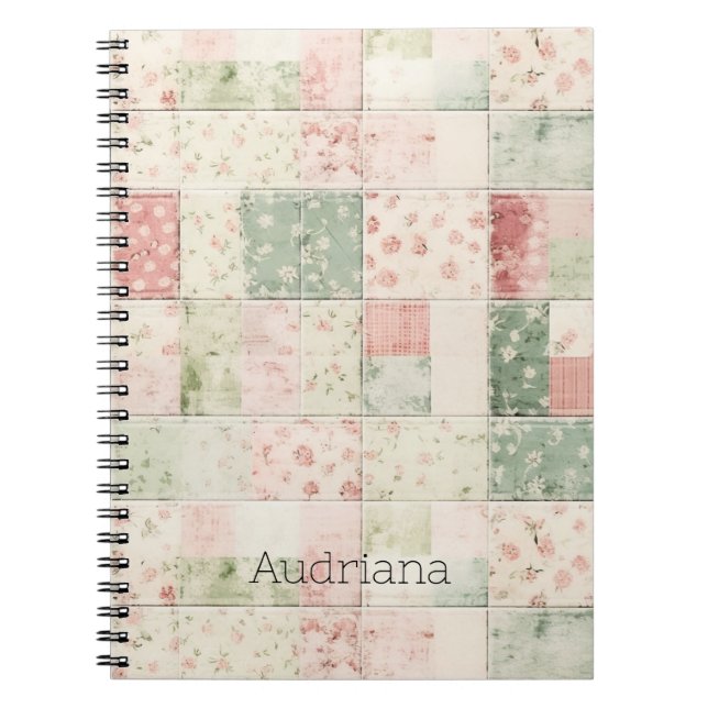 Cuaderno Patrones de colcha florales rosa menta occidentale (Frente)