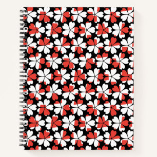 Cuaderno Patrones de flores blancas rojas lisas