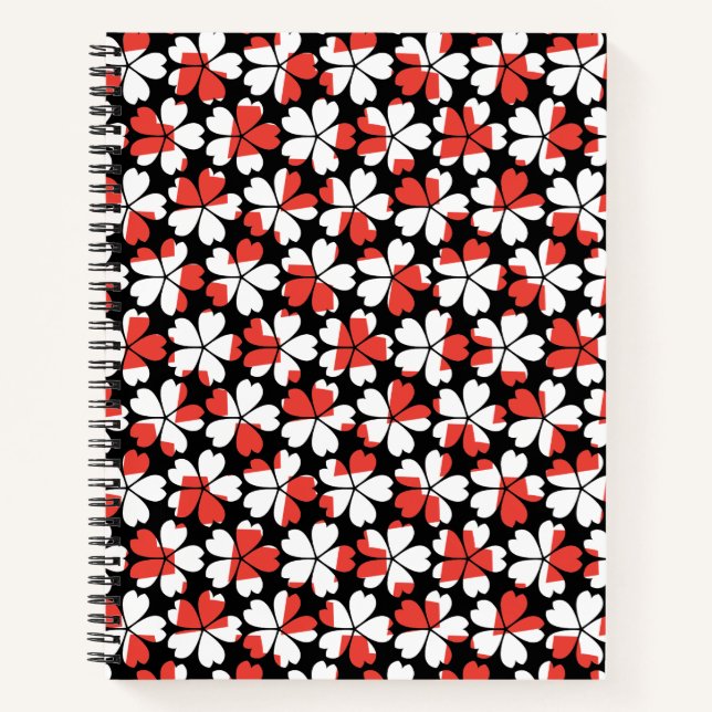 Cuaderno Patrones de flores blancas rojas lisas (Anverso)