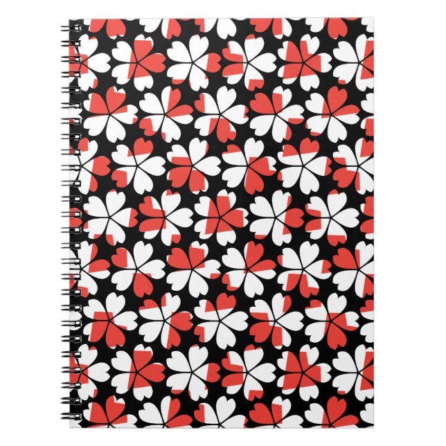 Cuaderno Patrones de flores rojas blancas lindas (Frente)