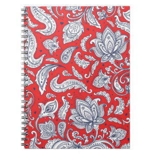 Cuaderno Patrones de flores vintage rojas lindas