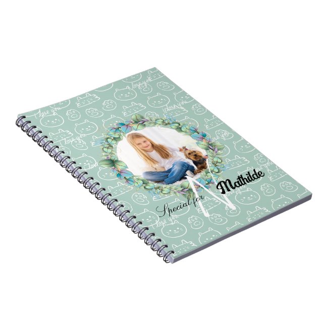 Cuaderno Patrones de gato monograma personalizados con la f (Lado Derecho)