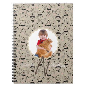 Cuaderno Patrones de Gatos Monograma Personalizado con la F