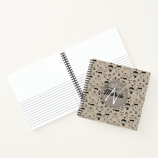 Cuaderno Patrones de Gatos Monograma Personalizados Únicos  (Interior)