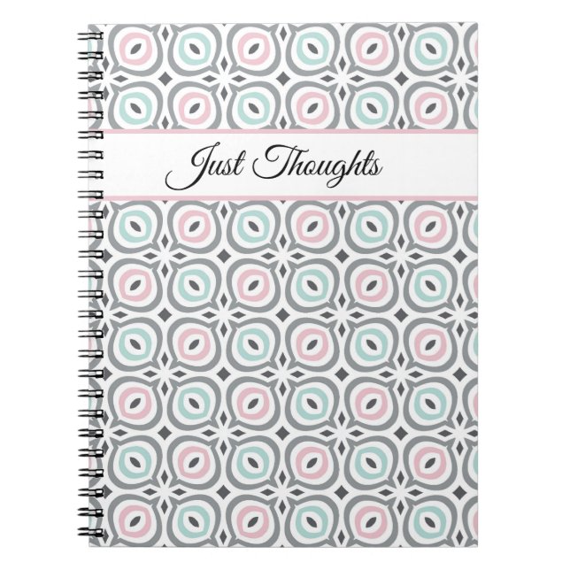 Cuaderno Patrones de moda en gris pastel, rosa y azul  (Frente)