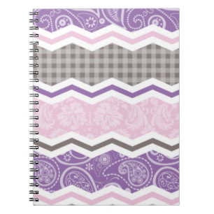 Cuaderno Patrones de país rosa claro, púrpura y taupe
