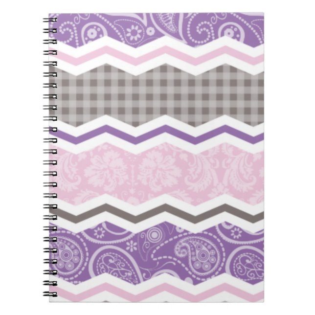 Cuaderno Patrones de país rosa claro, púrpura y taupe (Frente)