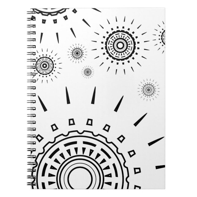 Cuaderno Patrones de ráfagas negras sobre blanco (Frente)