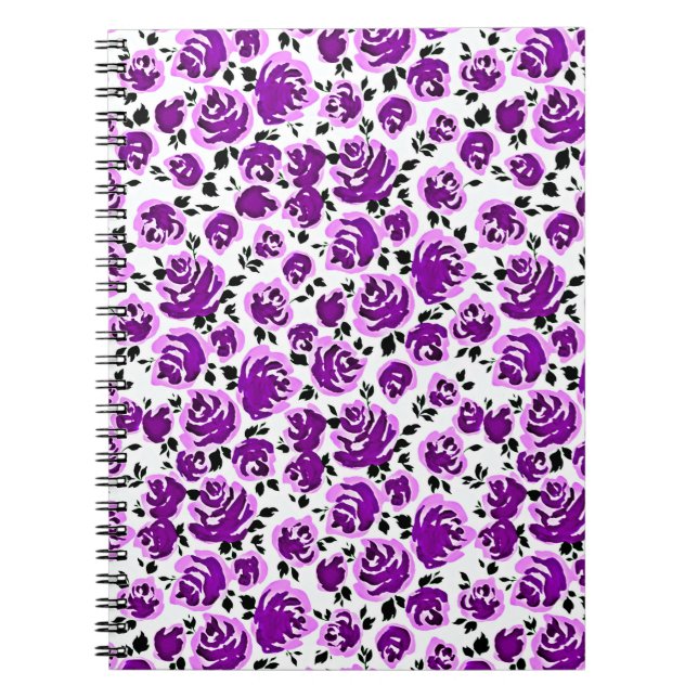 Cuaderno Patrones de rosas violetas y blancos (Frente)