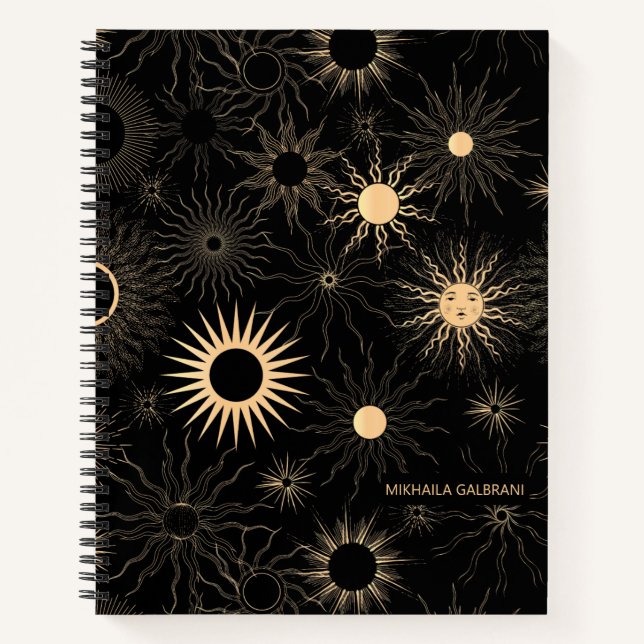 Cuaderno Patrones de Sol Celestial Cósmico Personalizado (Anverso)