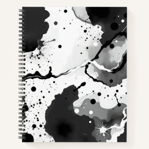 Cuaderno Patrones de tinta de fluidos negros y blancos con