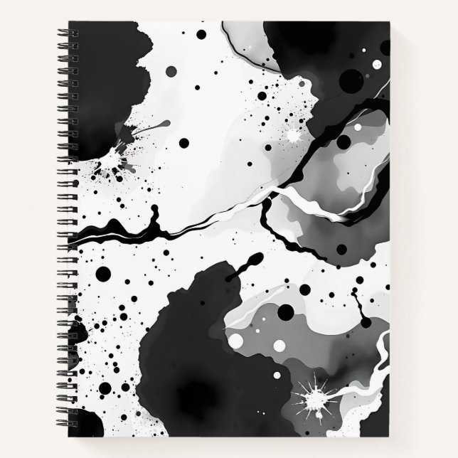 Cuaderno Patrones de tinta de fluidos negros y blancos con  (Anverso)