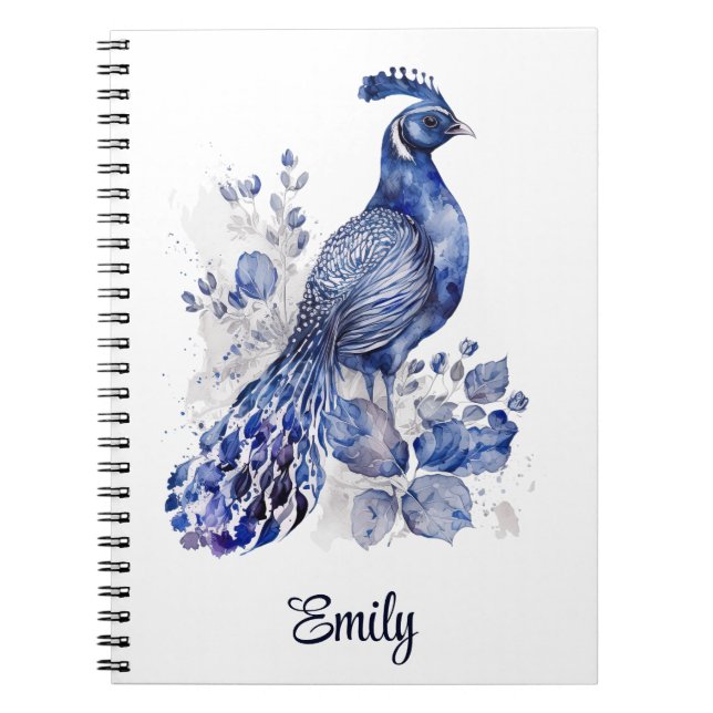 Cuaderno Pavo de pavo real de estilo Delft azul y blanco co (Frente)