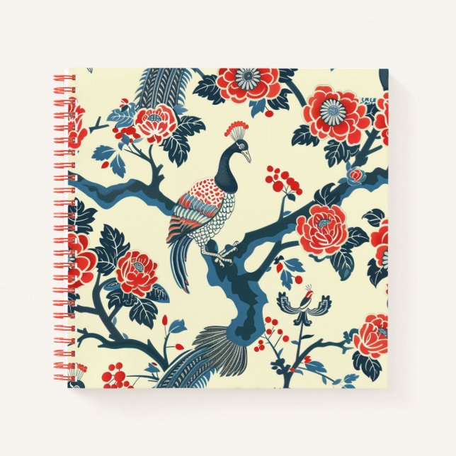 Cuaderno Pavo Real Azul y Rojo Oriental (Anverso)