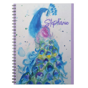 Cuaderno Pavo Real Elegante Acuarela Colores Pastel Mujer