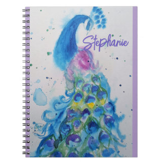Cuaderno Pavo Real Elegante Acuarela Colores Pastel Mujer