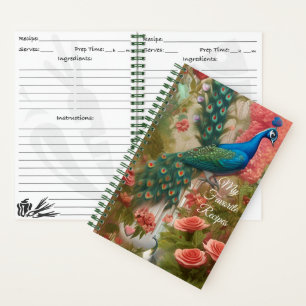 Cuaderno Pavo real en la receta del jardín Rosa de Apricot