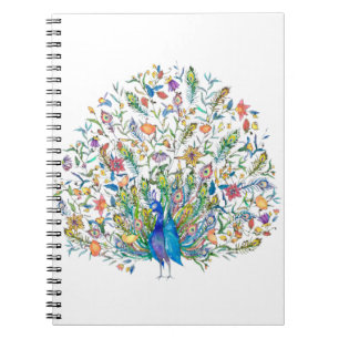 Cuaderno Pavo real floral acuarela