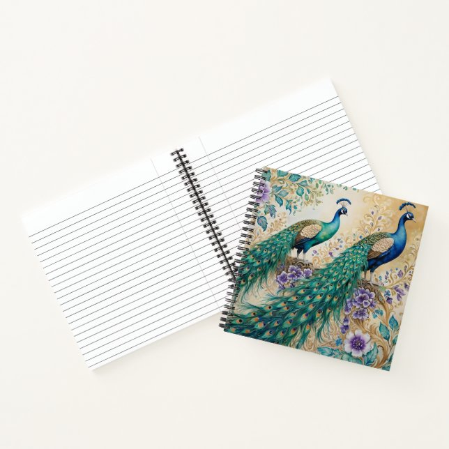 Cuaderno Pavo real y acuarela floral Subió (Interior)