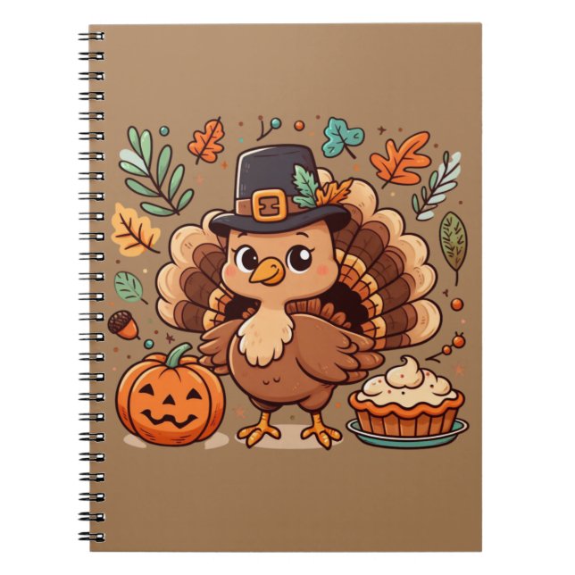 Cuaderno Pavo y calabaza Personalizado lindo Día de Acción  (Frente)