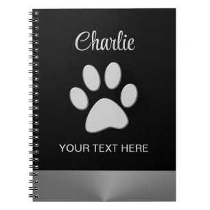 Cuaderno Paw de perro plateado sobre fondo negro