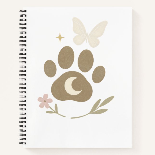 Cuaderno Paw en memoria del mascota con la luna y la maripo (Anverso)