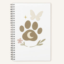 Cuaderno Paw en memoria del mascota con la luna y la maripo