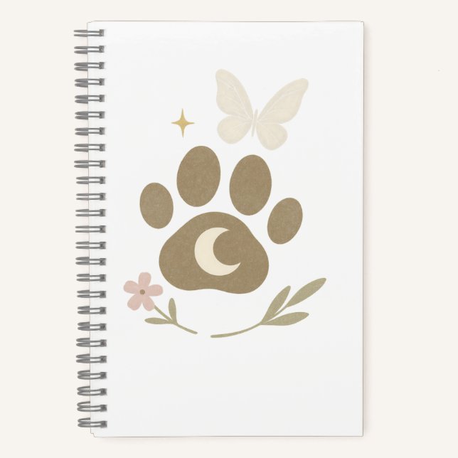 Cuaderno Paw en memoria del mascota con la luna y la maripo (Anverso)
