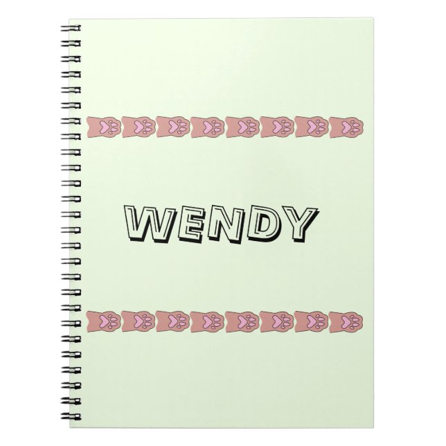 Cuaderno Paw imprime un nombre personalizado verde claro (Frente)