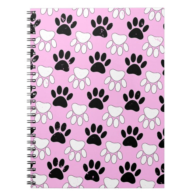 Cuaderno Paws Blancos Y Negros Con Dolor En Fondo Rosa (Frente)