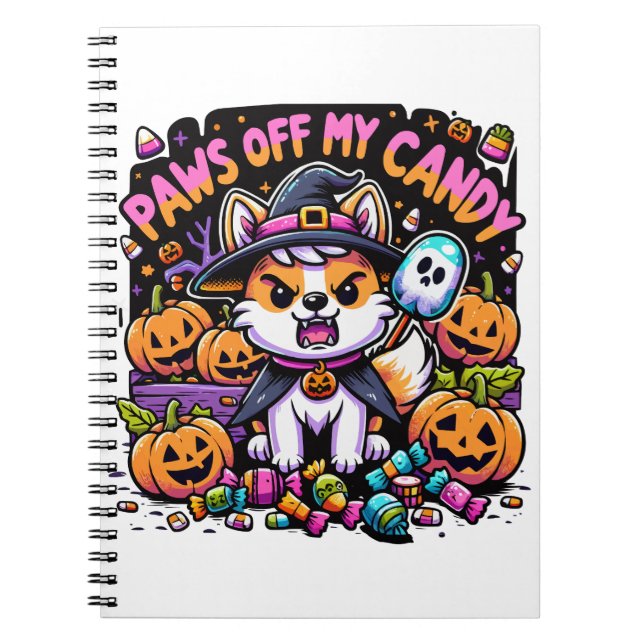 Cuaderno Paws Off My Candy Cute Halloween Cat in Witch Hat (Frente)