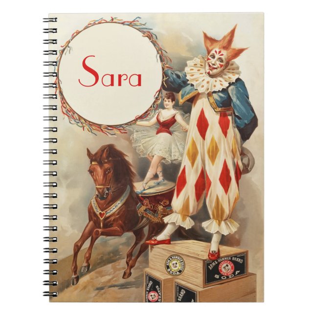Cuaderno Payaso de circo de época lindo personalizado (Frente)
