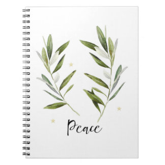 Cuaderno PAZ, hoja de oliva, Navidades, vacaciones, acuarel