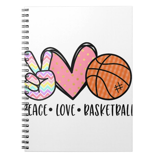 Cuaderno Peace Love Basketball Heart for Women Adolescentes (Frente)