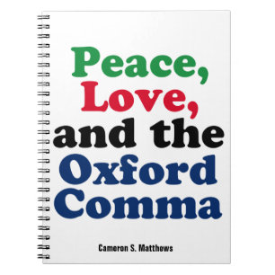 Cuaderno Peace Love Oxford Comma Funny Grammar Personalizad