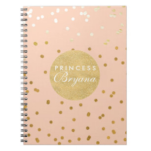Cuaderno Peach & Gold Shiny Confetti Dots Moderno