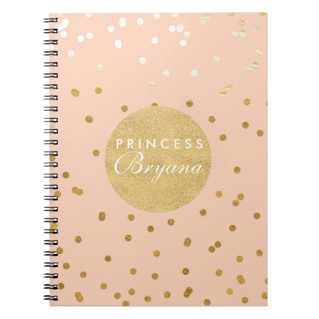 Cuaderno Peach & Gold Shiny Confetti Dots Moderno (Frente)