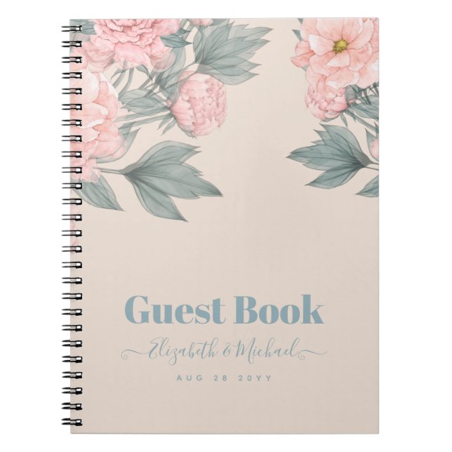 Cuaderno Peach Peonies Sage Floral Budget Boda (Frente)
