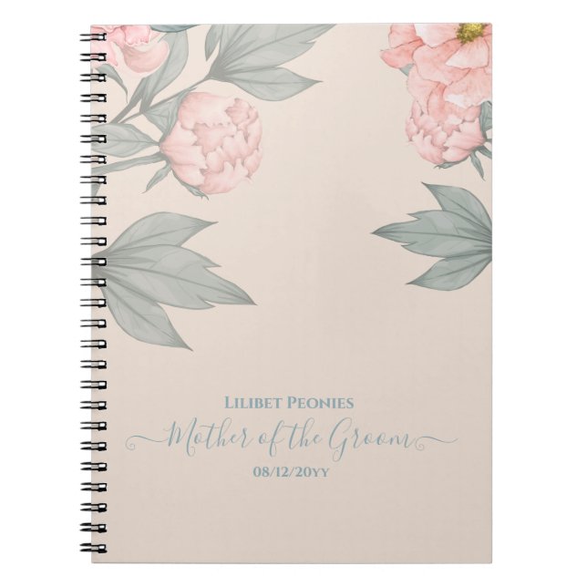 Cuaderno Peach Peonies Sage Floral Budget Boda (Frente)