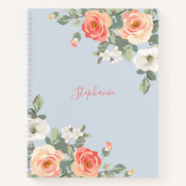 Cuaderno Peach Rosa Dusty Blue Floral Personalizado